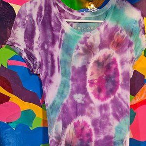 Juniors Small to Medium Short sleeve top.  Tie Dye colors of purple and green.